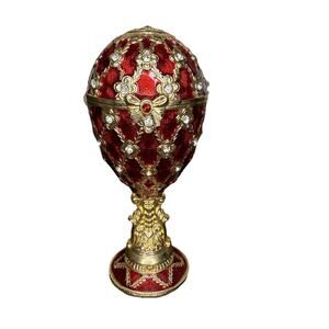 Vintage Jeweled Enameled Egg Jewelry Collectible Replica Trinket Ring Box